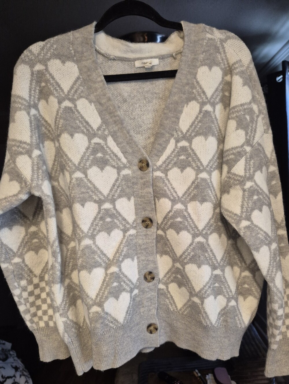Maurices Gray & White Heart Pattern Button-Front Cardigan